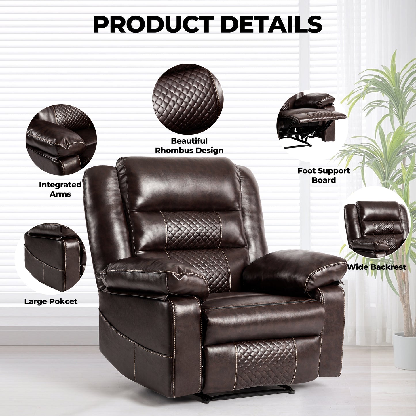 Breathable Leather Massage Recliner with Back Heating