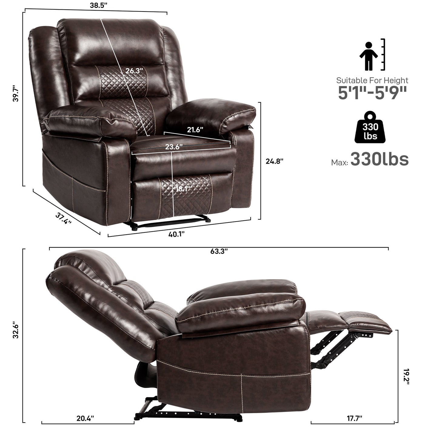 Breathable Leather Massage Recliner with Back Heating