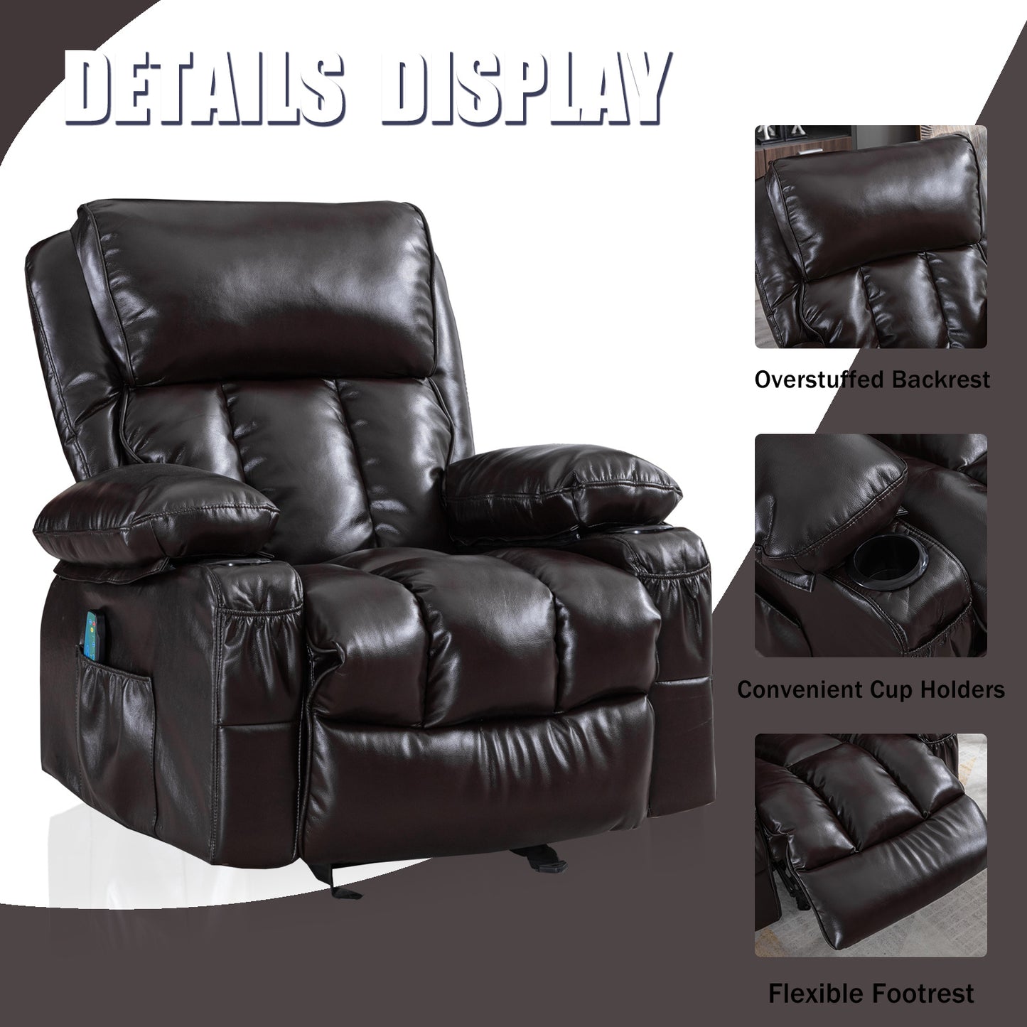 Rocking Massage Chair for Living Room with Heating and Side Pockets